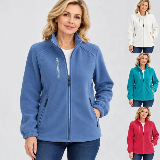 ✨【XL-5XL】Jachetă din fleece pentru femei – potrivită pentru vreme rece; prevăzută cu guler înalt, închidere cu fermoar și croială cambrată; produs nou.