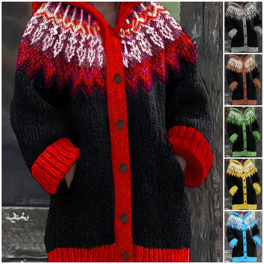 【S~5XL】✨O jachetă elegantă, în stil retro, cu imprimeu colorat și glugă