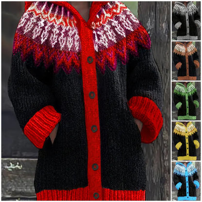 【S~5XL】✨O jachetă elegantă, în stil retro, cu imprimeu colorat și glugă