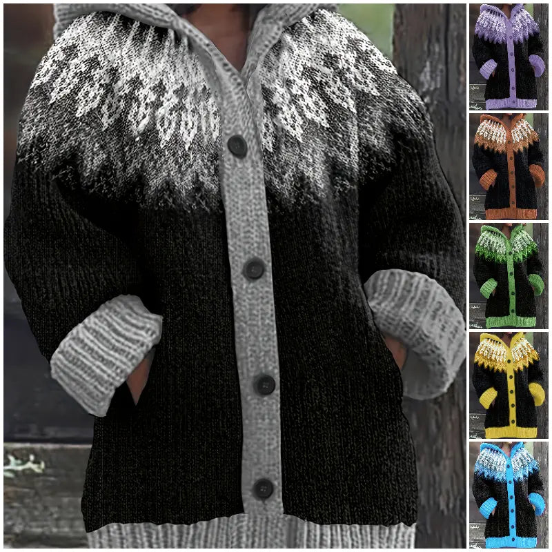 【S~5XL】✨O jachetă elegantă, în stil retro, cu imprimeu colorat și glugă