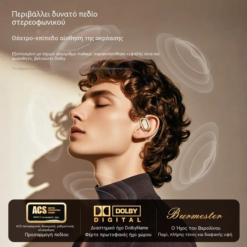 🔋Căști Bluetooth wireless fără ureche încorporată, cu cârlig pentru ureche și conducție osoasă🎙️🎧