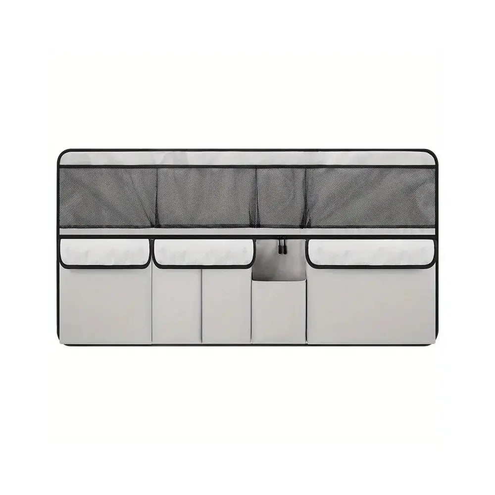 🚗📦Organizator suspendat pentru portbagaj – dimensiuni 105 x 51 cm, eliberează spațiu pe podeaua portbagajului, compatibil cu SUV-uri și mașini de familie, disponibil în culorile negru și gri.