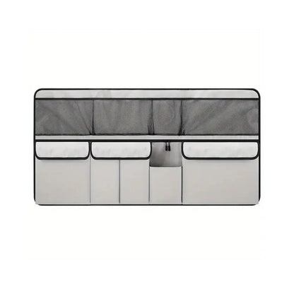 🚗📦Organizator suspendat pentru portbagaj – dimensiuni 105 x 51 cm, eliberează spațiu pe podeaua portbagajului, compatibil cu SUV-uri și mașini de familie, disponibil în culorile negru și gri.