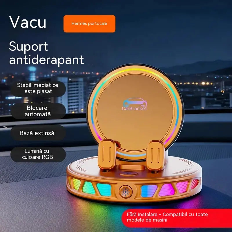 📱 Suport auto RGB cu fixare automată și încărcare wireless de 15 W