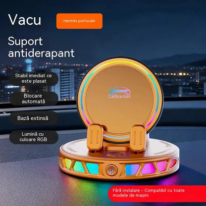 📱 Suport auto RGB cu fixare automată și încărcare wireless de 15 W