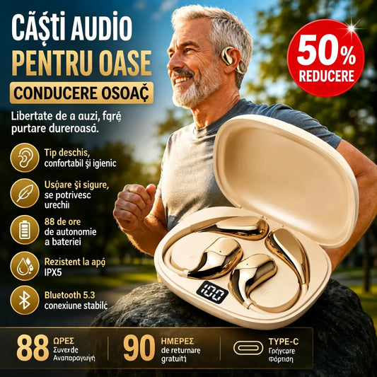 🔋Căști Bluetooth wireless fără ureche încorporată, cu cârlig pentru ureche și conducție osoasă🎙️🎧